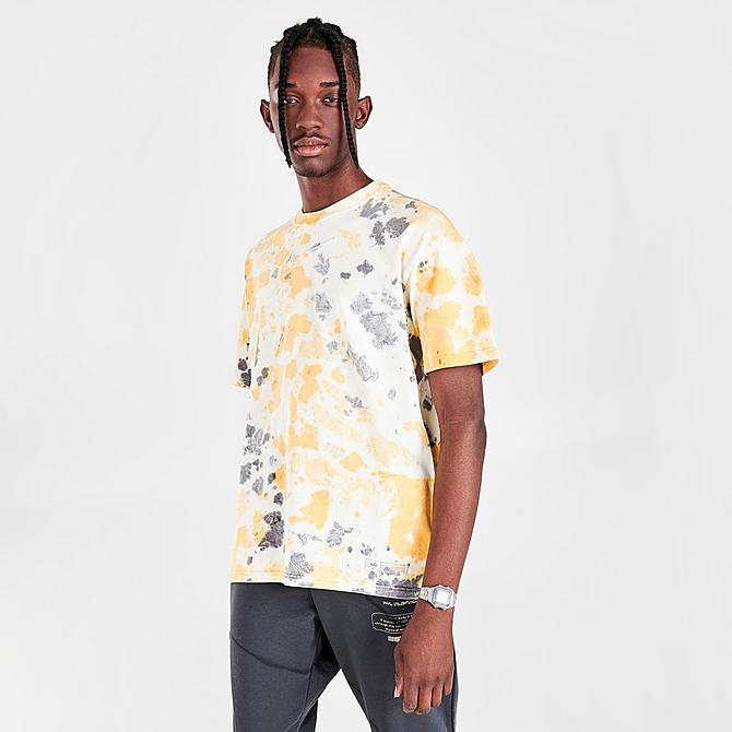Back Left view of Men's Nike Sportswear Max 90 All-Over Print T-Shirt in Cave Purple/Coconut Milk/Pollen Click to zoom