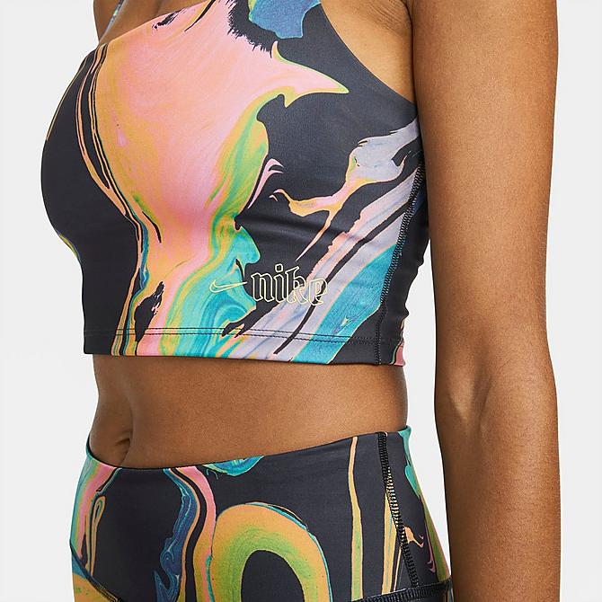 Back Right view of Women's Nike Aurora Marbled Cropped Tank in Black/Multi Click to zoom