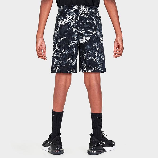 Back Right view of Boys' Nike Sportswear Camo Leaf Printed French Terry Shorts in Black Click to zoom