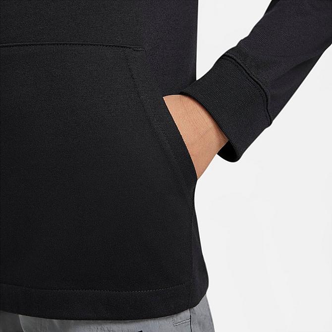 On Model 5 view of Boys' Nike Sportswear Jersey Pullover Hoodie in Black/Smoke Grey Click to zoom