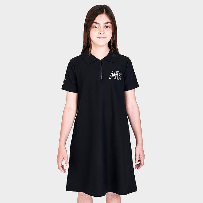 Front view of Girls' Nike Air Quarter-Zip Polo Dress in Black/White Click to zoom