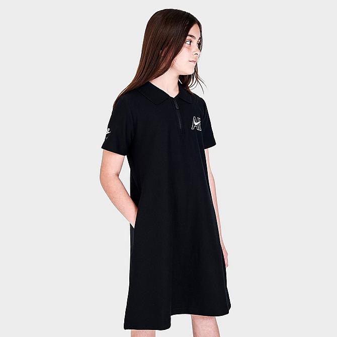 Back Left view of Girls' Nike Air Quarter-Zip Polo Dress in Black/White Click to zoom