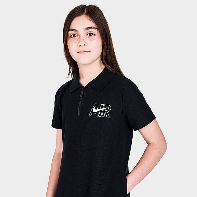 On Model 5 view of Girls' Nike Air Quarter-Zip Polo Dress in Black/White Click to zoom