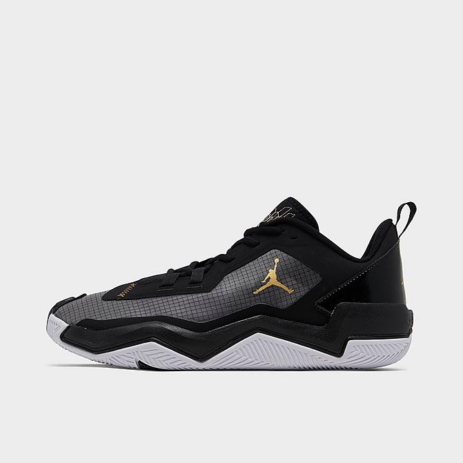 Right view of Jordan One Take 4 Basketball Shoes in Black/Metallic Gold/White Click to zoom