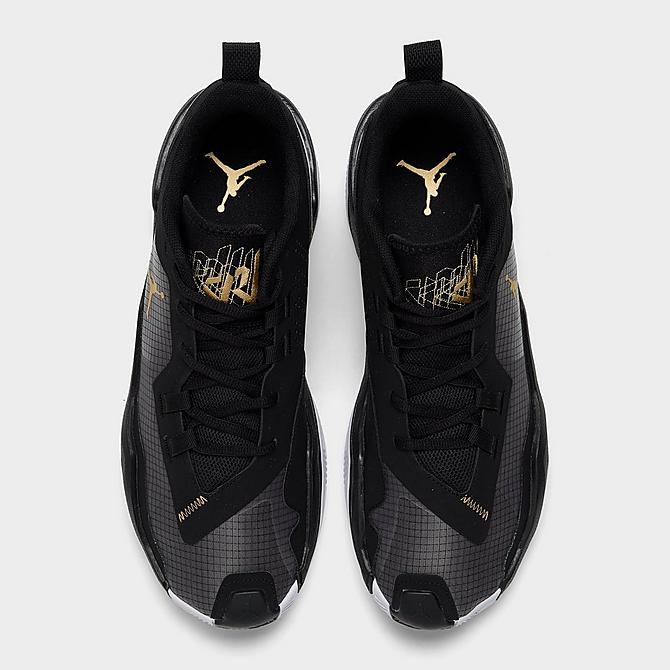 Back view of Jordan One Take 4 Basketball Shoes in Black/Metallic Gold/White Click to zoom