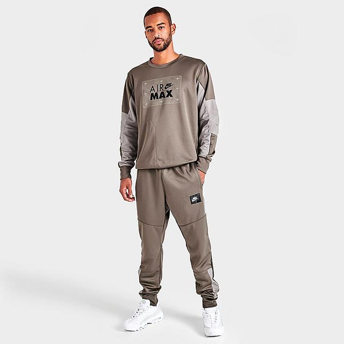 Front Three Quarter view of Men's Nike Sportswear Air Max Jogger Pants in Olive Grey/Enigma Stone/Black Click to zoom