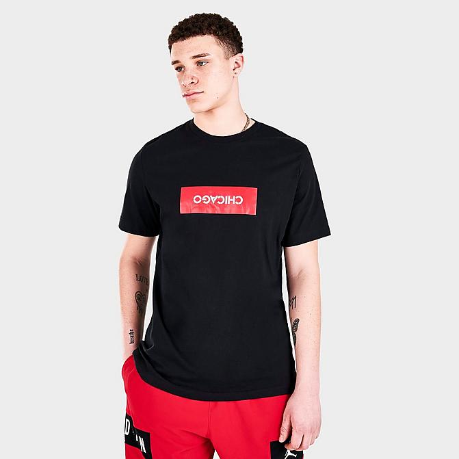 Front view of Men's Jordan Chicago Stencil Short-Sleeve T-Shirt in Black Click to zoom