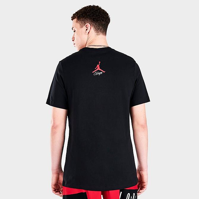 Back Right view of Men's Jordan Chicago Stencil Short-Sleeve T-Shirt in Black Click to zoom