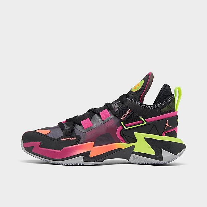 Right view of Big Kids' Jordan Why Not Zer0.5 Basketball Shoes in Black/Bright Mango/Iron Grey/Wolf Grey/Pink Prime/Electric Green Click to zoom