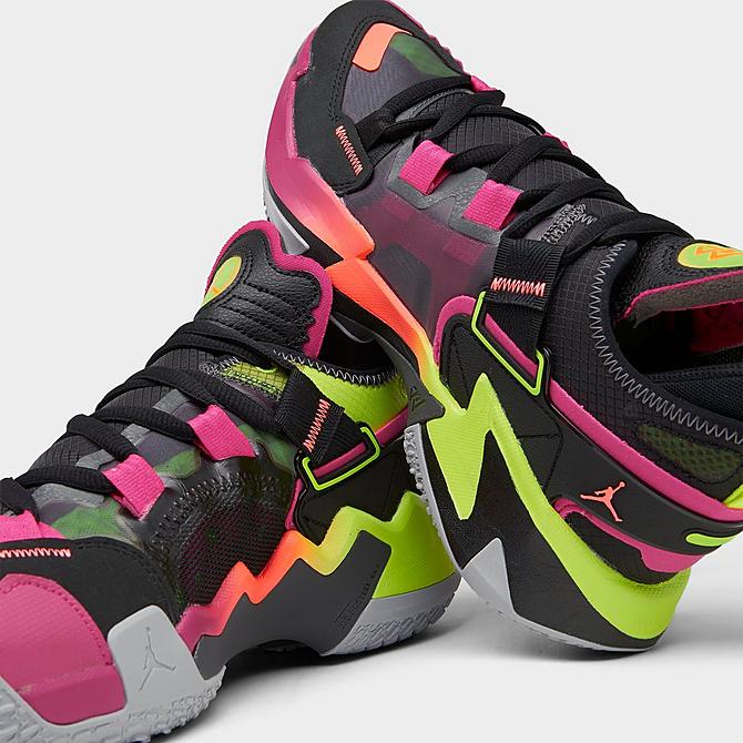 Front view of Big Kids' Jordan Why Not Zer0.5 Basketball Shoes in Black/Bright Mango/Iron Grey/Wolf Grey/Pink Prime/Electric Green Click to zoom
