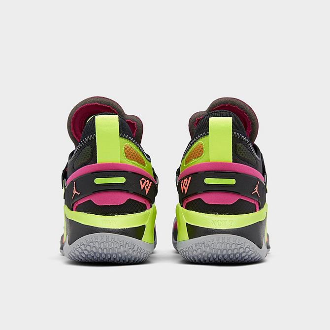 Left view of Big Kids' Jordan Why Not Zer0.5 Basketball Shoes in Black/Bright Mango/Iron Grey/Wolf Grey/Pink Prime/Electric Green Click to zoom