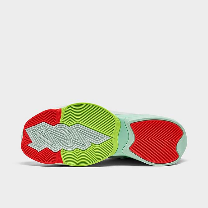 Bottom view of Jordan Zion 2 Basketball Shoes in Barely Green/Flash Crimson/Volt Click to zoom