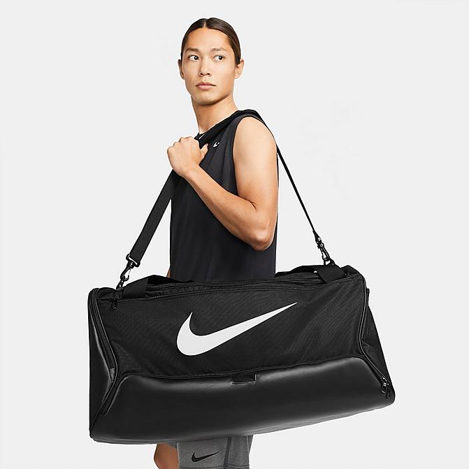 Front view of Nike Brasilia 9.5 Training Duffel Bag (95L) in Black/Black/White Click to zoom