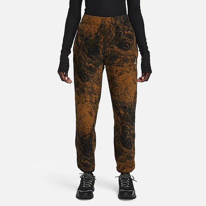 Front view of Women's Nike ACG Therma-FIT Wolf Tree Allover Print Pants in Hazel Rush/Black/Summit White Click to zoom