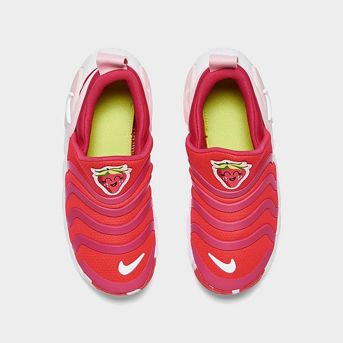 Back view of Girls' Little Kids' Nike Dynamo Go Lil Fruits Casual Shoes in Siren Red/Rush Pink/Atmosphere/White Click to zoom