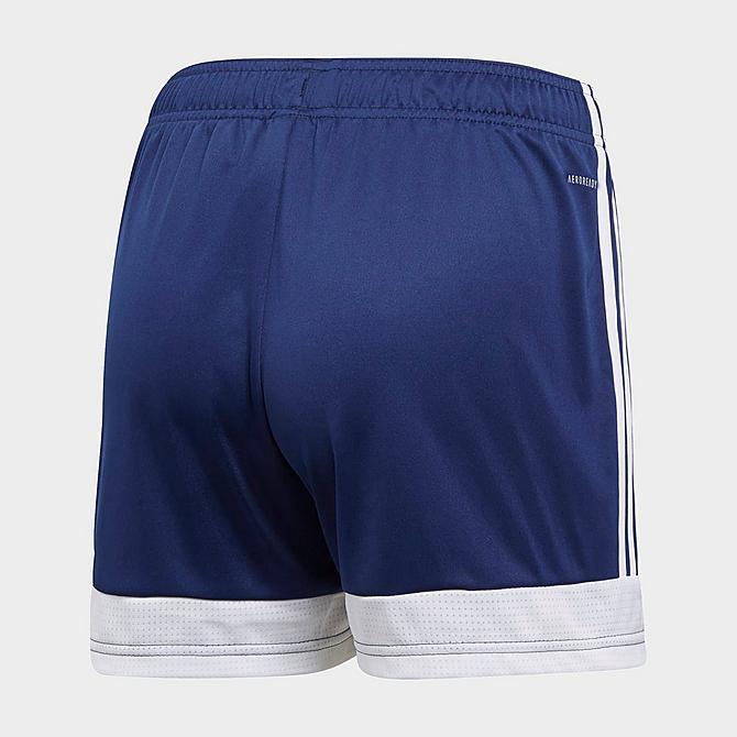 Front Three Quarter view of Women's adidas Tastigo 19 Training Shorts in Dark Blue/White Click to zoom