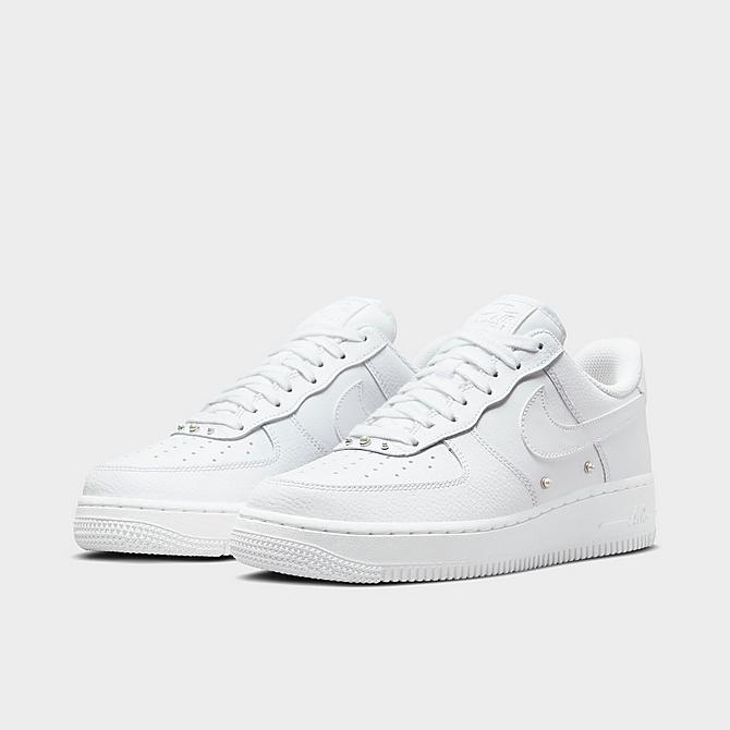 Three Quarter view of Women's Nike Air Force 1 Low '07 SE Pearl Casual Shoes in White/Metallic Silver/Black/White Click to zoom