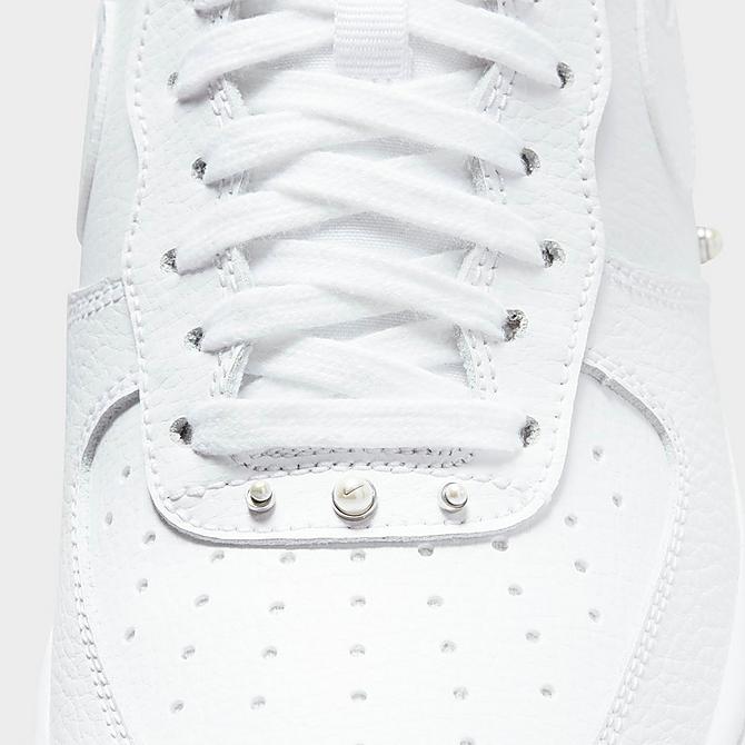 Front view of Women's Nike Air Force 1 Low '07 SE Pearl Casual Shoes in White/Metallic Silver/Black/White Click to zoom