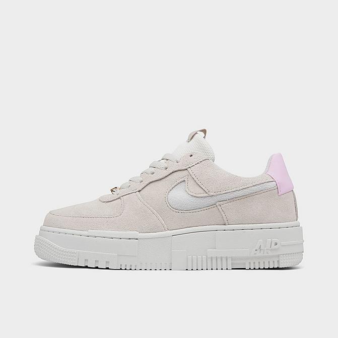 Right view of Women's Nike Air Force 1 Pixel Suede Casual Shoes in Summit White/Photon Dust/Light Bone Click to zoom
