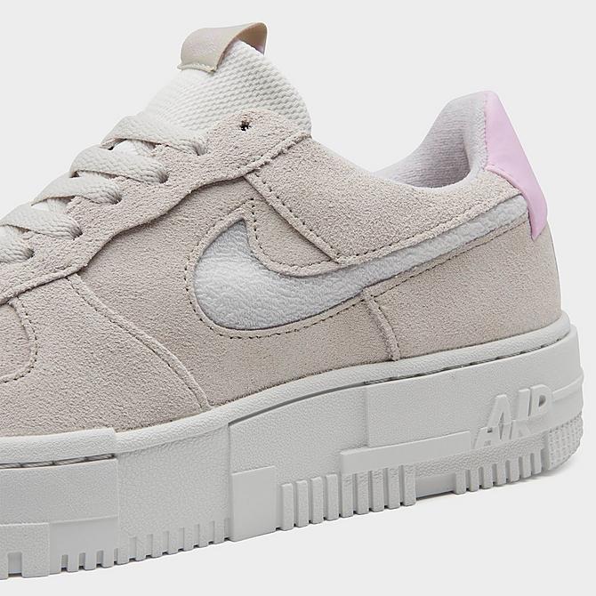 Front view of Women's Nike Air Force 1 Pixel Suede Casual Shoes in Summit White/Photon Dust/Light Bone Click to zoom