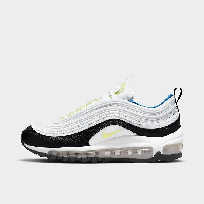 Right view of Big Kids' Nike Air Max 97 Patch Casual Shoes in White/Summit White/Black/Light Lemon Twist Click to zoom