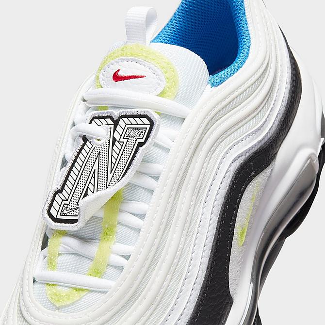 Front view of Big Kids' Nike Air Max 97 Patch Casual Shoes in White/Summit White/Black/Light Lemon Twist Click to zoom