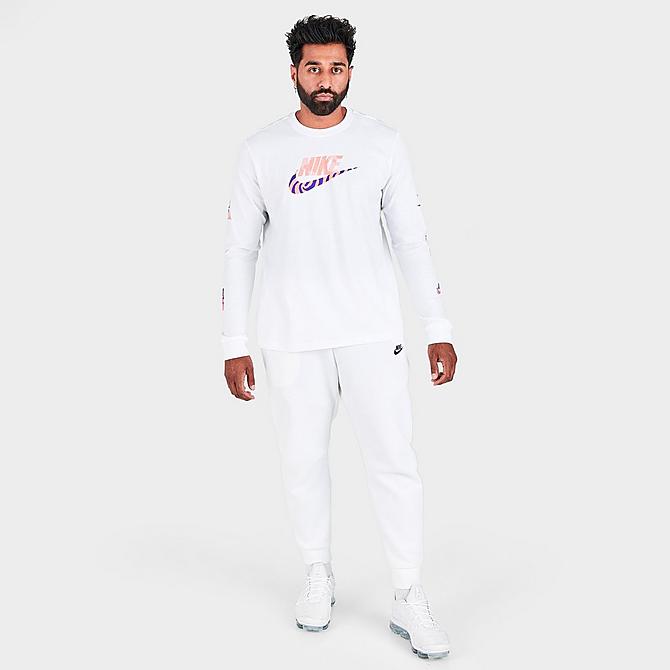 Front Three Quarter view of Men's Nike Sportswear Graphic Print Long-Sleeve T-Shirt in White Click to zoom