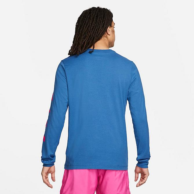 Back Left view of Men's Nike Sportswear Graphic Long-Sleeve T-Shirt in Dark Marina Blue Click to zoom
