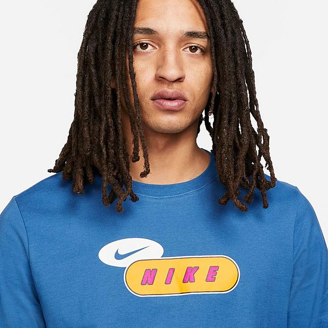 Back Right view of Men's Nike Sportswear Graphic Long-Sleeve T-Shirt in Dark Marina Blue Click to zoom