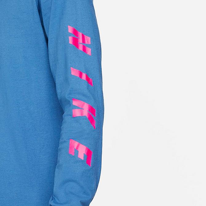 On Model 5 view of Men's Nike Sportswear Graphic Long-Sleeve T-Shirt in Dark Marina Blue Click to zoom