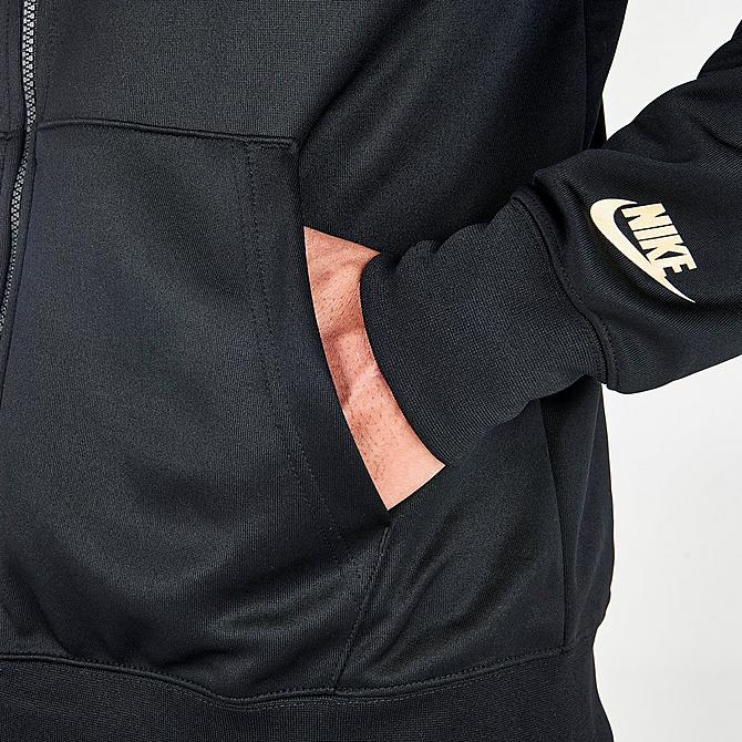On Model 6 view of Men's Nike Sportswear Full-Zip Hoodie in Black/Metallic Gold Click to zoom