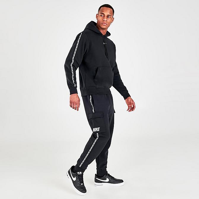 Front view of Men's Nike Sportswear Repeat Jogger Pants in Black/Reflective Silver Click to zoom
