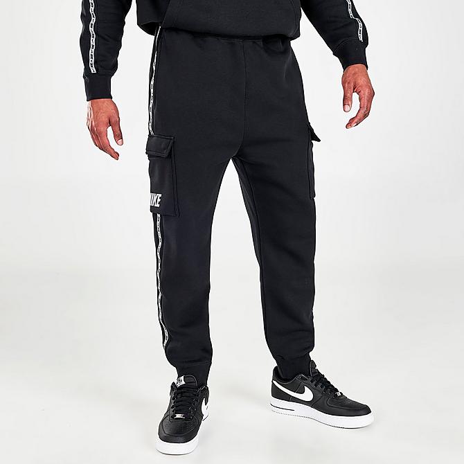 Back Left view of Men's Nike Sportswear Repeat Jogger Pants in Black/Reflective Silver Click to zoom