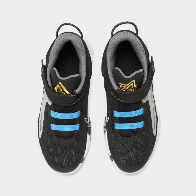 Back view of Little Kids’ Nike Giannis Immortality 2 Basketball Shoes in Black/White/University Blue/Smoke Grey Click to zoom