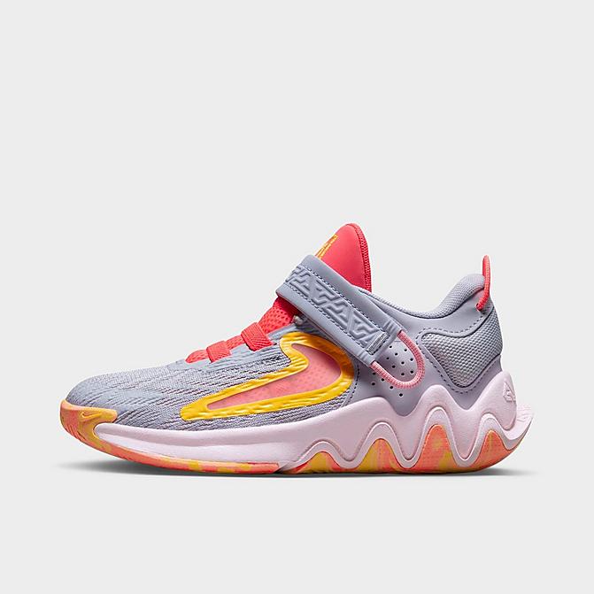 Right view of Little Kids’ Nike Giannis Immortality 2 Basketball Shoes in Hot Punch/University Blue/Pink Foam/Laser Orange Click to zoom