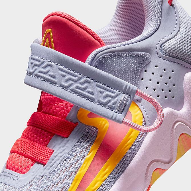 Front view of Little Kids’ Nike Giannis Immortality 2 Basketball Shoes in Hot Punch/University Blue/Pink Foam/Laser Orange Click to zoom