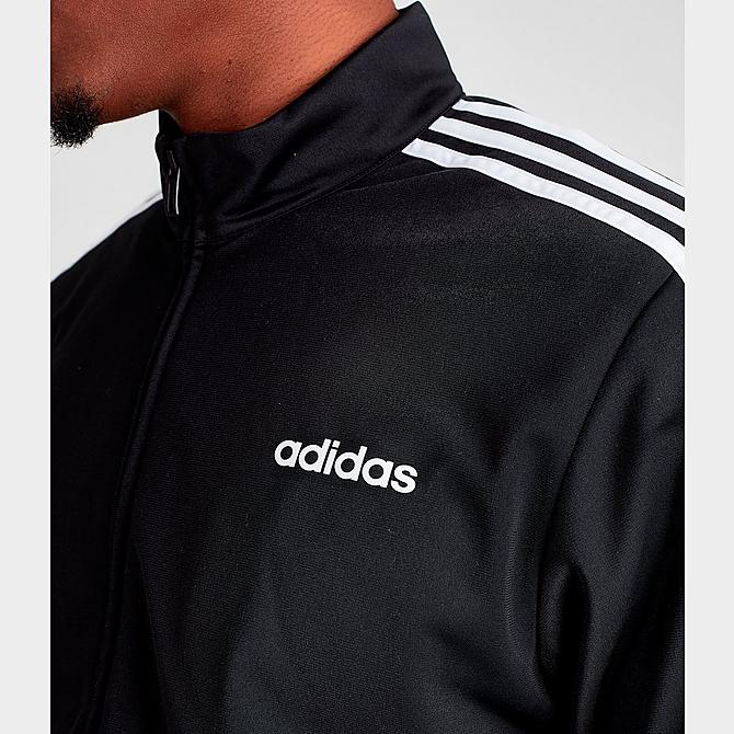 Detail 1 view of Men's adidas Essentials 3-Stripes Tricot Track Jacket in Black/White Click to zoom