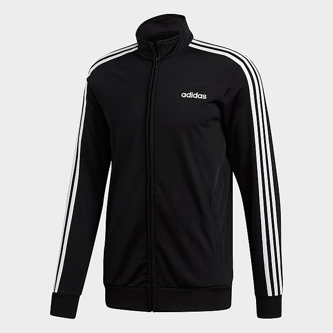 Front view of Men's adidas Essentials 3-Stripes Tricot Track Jacket in Black/White Click to zoom