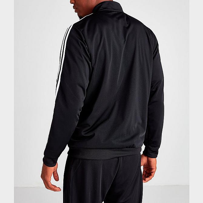 Back Left view of Men's adidas Essentials 3-Stripes Tricot Track Jacket in Black/White Click to zoom