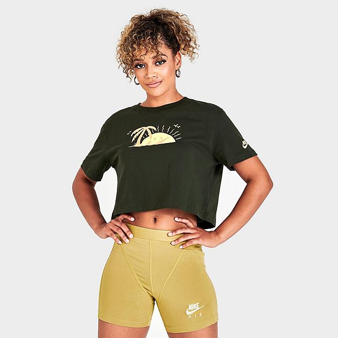 Finish Line Women Sport & Swimwear Sportswear Sports T-shirts Womens Sportswear Beach Vibes Cropped T-Shirt in Green/Sequoia Size X-Small 100% Cotton 