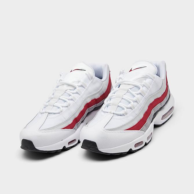 Three Quarter view of Men's Nike Air Max 95 Essential Casual Shoes in Black/White/Varsity Red/Particle Grey Click to zoom