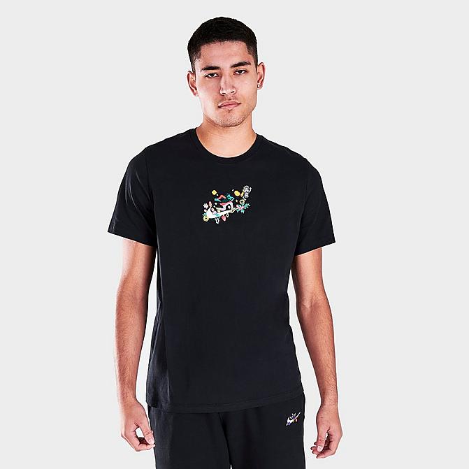 Front view of Men's Nike Sportswear Graphic Logo Twist T-Shirt in Black Click to zoom