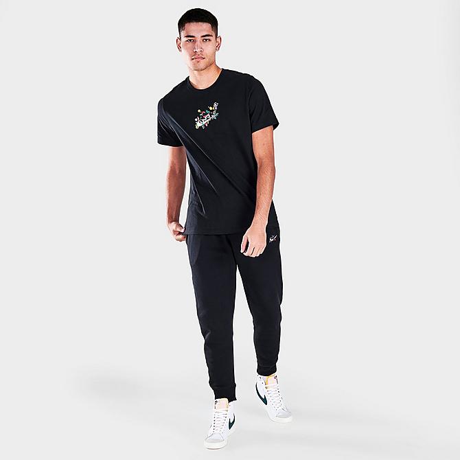 Front Three Quarter view of Men's Nike Sportswear Graphic Logo Twist T-Shirt in Black Click to zoom