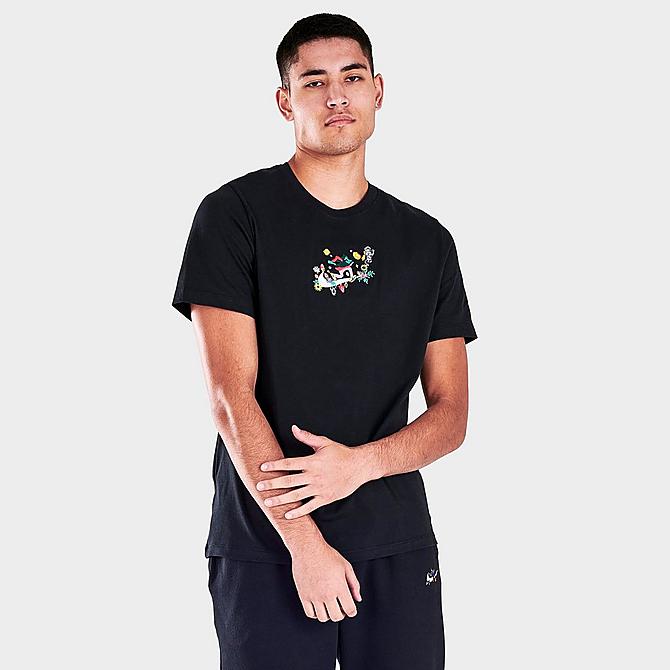 Back Left view of Men's Nike Sportswear Graphic Logo Twist T-Shirt in Black Click to zoom