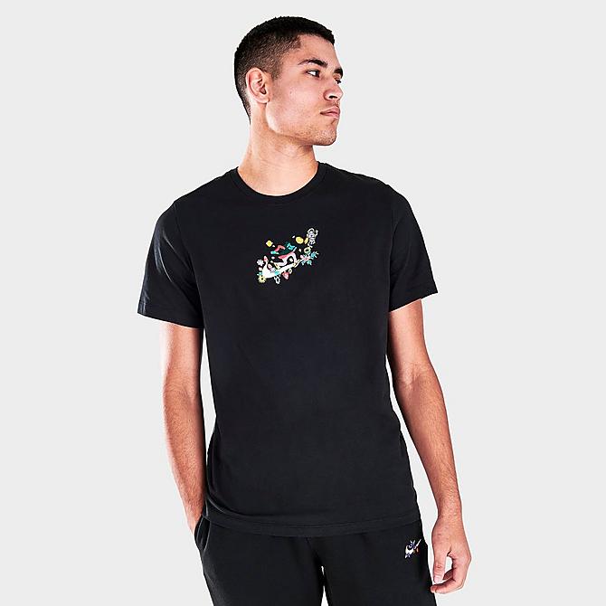 Back Right view of Men's Nike Sportswear Graphic Logo Twist T-Shirt in Black Click to zoom