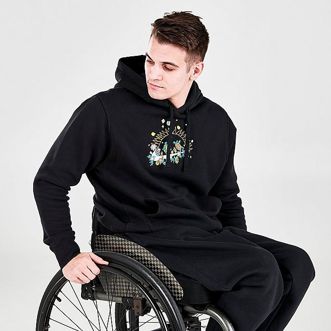 Back Left view of Men's Nike Sportswear Club Fleece Embroidered Pullover Hoodie in Black Click to zoom