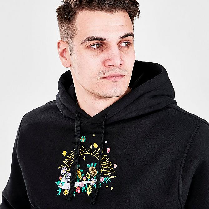 On Model 5 view of Men's Nike Sportswear Club Fleece Embroidered Pullover Hoodie in Black Click to zoom
