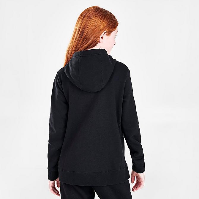 Back Right view of Girls' Nike Sportswear Leopard Infill Pullover Hoodie in Black Click to zoom