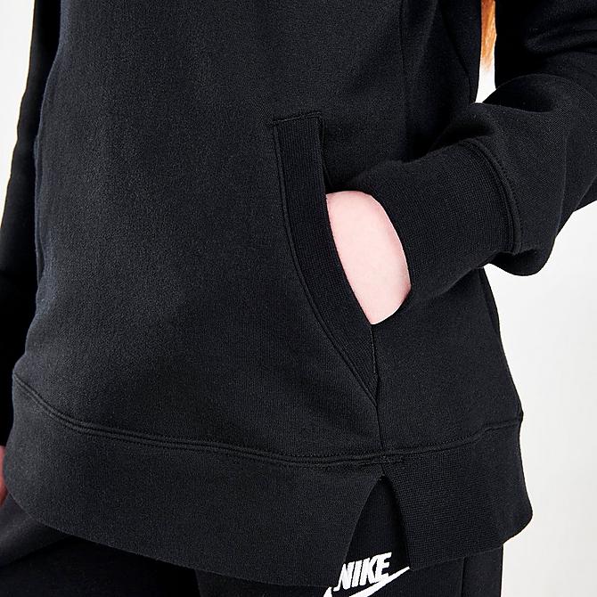On Model 6 view of Girls' Nike Sportswear Leopard Infill Pullover Hoodie in Black Click to zoom