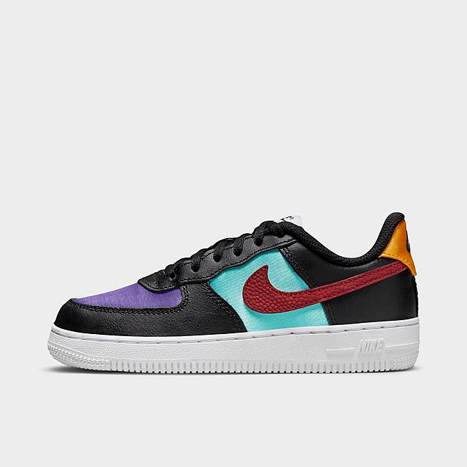 Right view of Little Kids' Nike Force 1 '06 LV8 EMB Casual Shoes in Black/Washed Teal/Court Purple/Gym Red Click to zoom